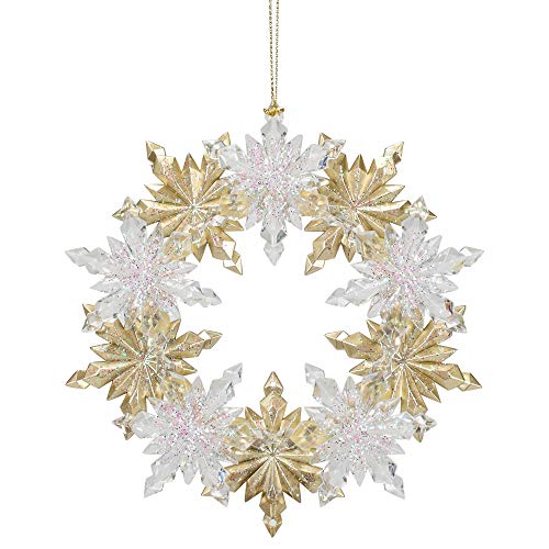 Roman 133125 Wreath Ornament Clear and Champagne Gold, 5 inch