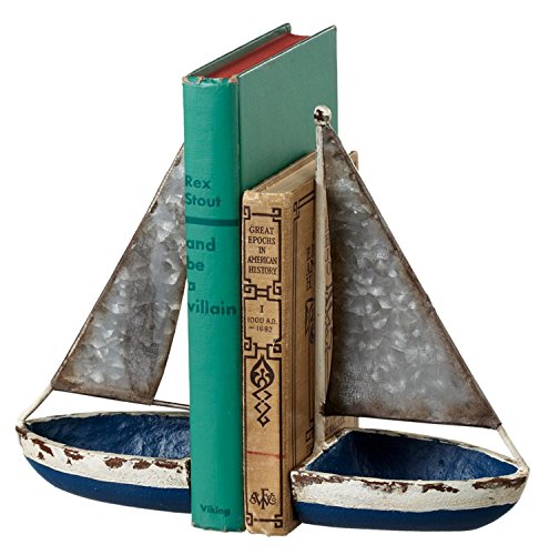 Midwest CBK Blue Sail Boats Nautical Bookends Cast Iron Galvanized Metal