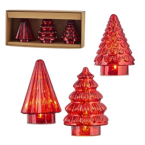 RAZ Box of Red Lighted Trees, Set of 3, 6-inch Length