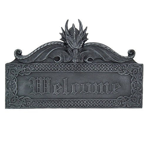 Pacific Trading Giftware Medieval Gothic Guardian Dragon Welcome Plaque Door Greeting Wall Decorative Sculpture