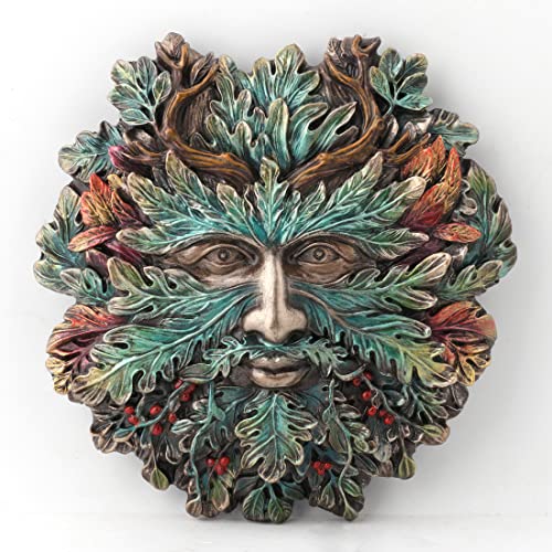 Unicorn Studio Veronese Design 5 1/8 Inch Winter Solstice Antler Greenman Wall Sculpture Hand Painted Resin Plaque