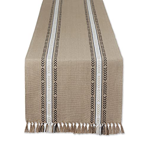 DII Design Everyday Collection, Fringed Stripe Tabletop, Table Runner, 14x72, Stone