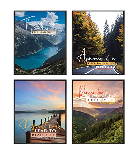 Inspirational Motivational Quotes Office Wall Art Decor - 11x14 Inches Unframed Set of 4 - Office Decor For Women Men, Positive Quotes Affirmations Wall Decor, Motivational Poster Paintings For Wall Decorations by PRINT&