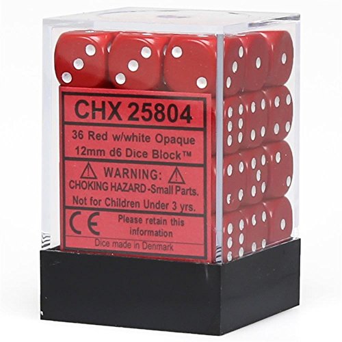 Chessex CHX25804 Dice-Opaque: 36D6 Red/White Set