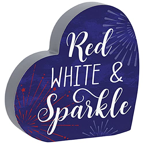Carson Home 25026 Patriotic Collection Red White and Sparkle Heart Sitter, 6-inch Height