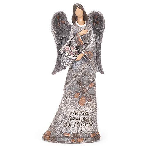 Roman 14-inch High Angel with Basket Pebble Garden Statue