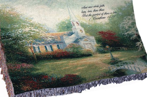 Manual Inspirational Collection Tapestry Throw with Verse, Hometown Chapel by Thomas Kinkade, 60 X 50-Inch