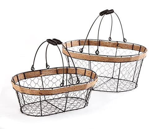 Giftcraft Oval Black Wire Baskets with Handles, Set of 2