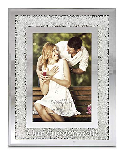Pavilion Gift Company 85116 Glorious Occasions - Our Engagement White Crystal Mirrored 4x6 Picture Frame