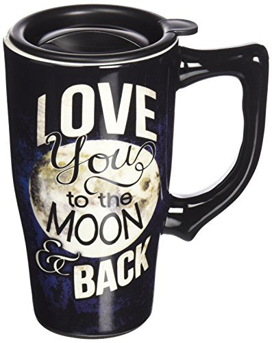 Spoontiques 12441 Love Moon and Back Travel Mug, 16 ounces, Black