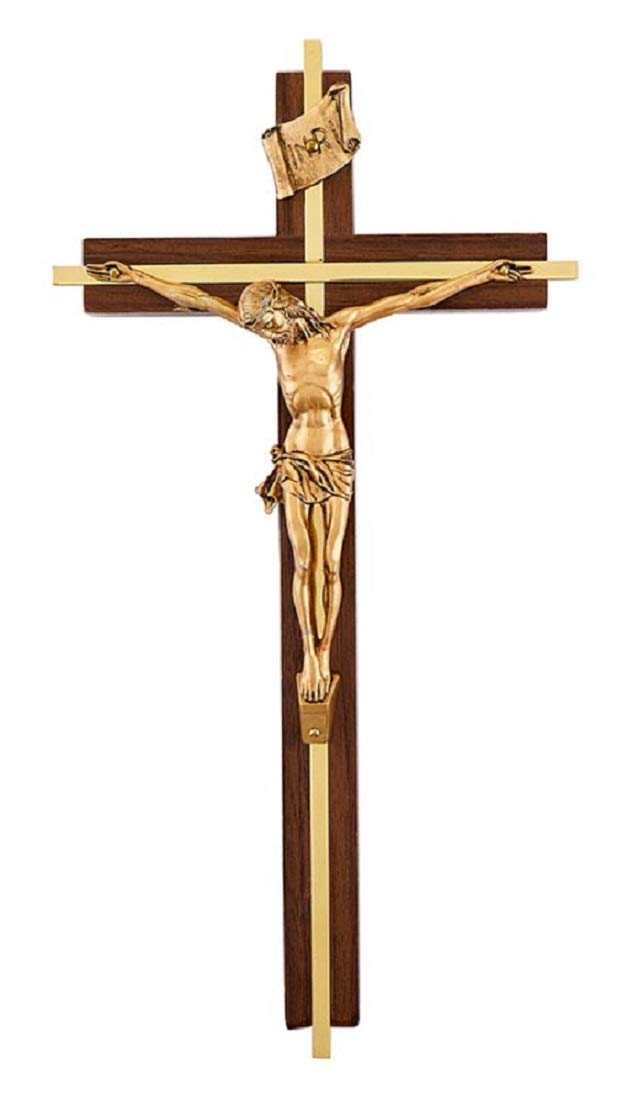 Christian Brands 1pc Walnut Crucifix with Inlay