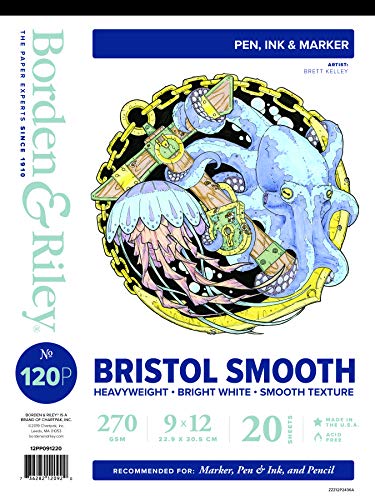 Chartpak Borden & Riley #120P Bristol Smooth Paper Pad, 9" x 12", 270 GSM, 20 White Sheets, 1 Pad Each (12PP091220)