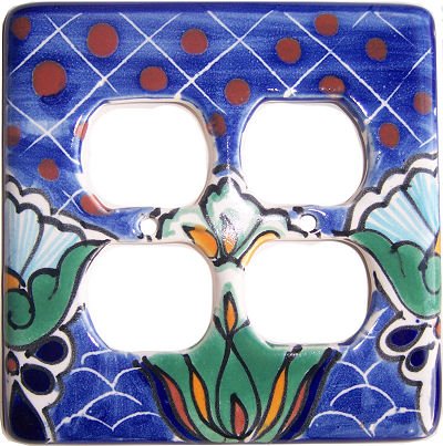 Fine Craft Imports Blue Mesh Talavera Double Outlet Switch Plate