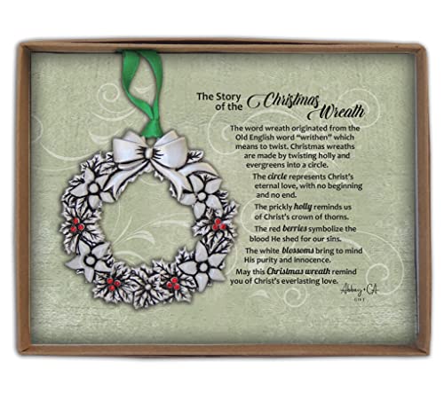 Cathedral Art Abbey & CA Gift Story of Xmas Wreath Ornament On Green Ribbon Gift Boxed, Multi
