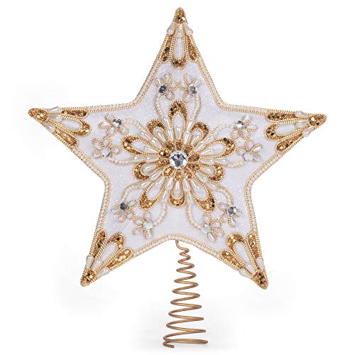 Kurt S. Adler Kurt Adler 13.5-Inch 5-Point White and Gold Star Treetop Tree Topper, Multi
