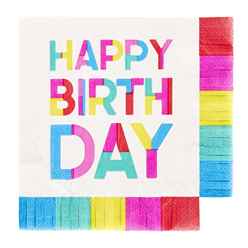 Creative Brands Slant Collections Beverage/Cocktail Paper Napkins, 5 x 5-Inches (16-Count), Happy Birthday