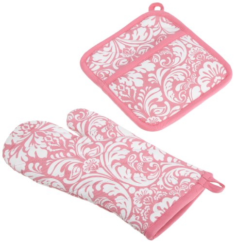 DII Design Damask Kitchen Collection Kitchen Set, 12 x 6.5, Pink