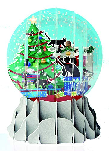 Up With Paper Christmas Greeting Card Pop-up 3-d Snow Globe Holiday Cats