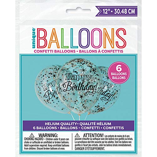 Unique Industries Unique Happy Birthday Glittery Party Balloons with Confetti, 1 Pack