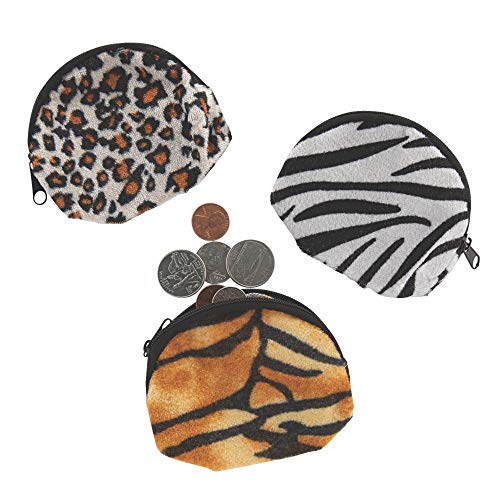 Fun Express ANIMAL PRINT COIN PURSES - Apparel Accessories - 12 Pieces