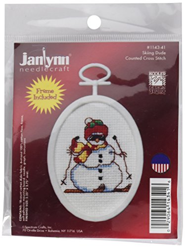Design Works Crafts Janlynn 1143-41 18 Count Mini Counted Cross Stitch Kit, 2.75-Inch, Oval, Skiing Dude