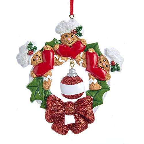 Kurt Adler Gingerbread Wreath Family of 3 Ornament for Personalization