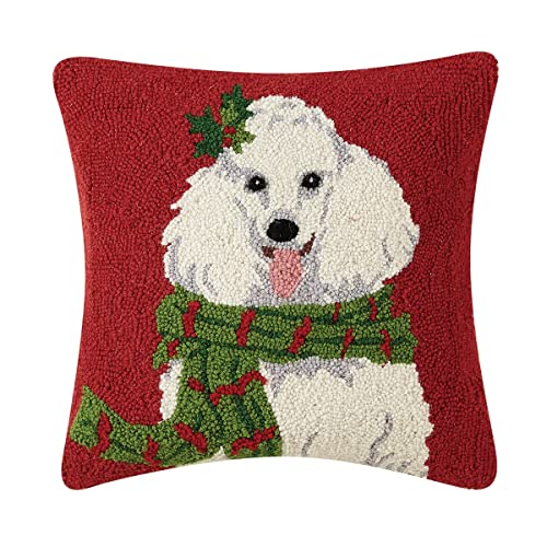 Peking Handicraft 31SJM10336BC16SQ Christmas Poodle Hook Pillow Poly Filled, 16-inch Square, Wool and Cotton