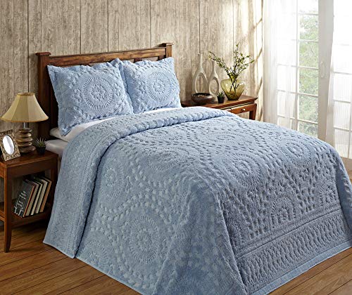 Better Trends Rio Collection is Super Soft and Light Weight in Floral Design 100 Percent Cotton Tufted Unique Luxurious Machine Washable Tumble Dry, Twin Bedspread, Blue