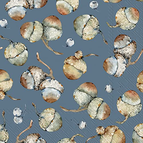 Boston International IHR Fall Autumn Halloween Thanksgiving 3-Ply Paper Napkins, 20-Count Cocktail Size, Acorns Dance- Blue