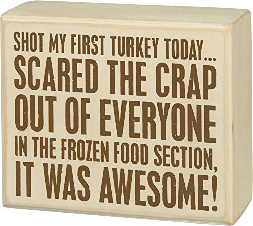 Primitives by Kathy Distressed Brown and White Box Sign, 5 x 4-Inches, Shot Turkey