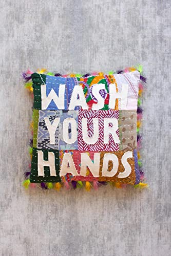 Kalalou NRV2336 Wash Your Hands Kantha Pillow, 15-inch Square