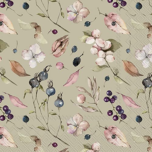 Boston International IHR Floral Fall Autumn Thanksgiving 3-Ply Paper Napkins, 20-Count Lunch Size, Aurelia- Linen