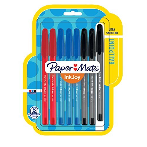 Paper Mate InkJoy 100ST Ballpoint Pens, Medium Point, Black/Red/Blue Ink, 8 Pack (1945930)