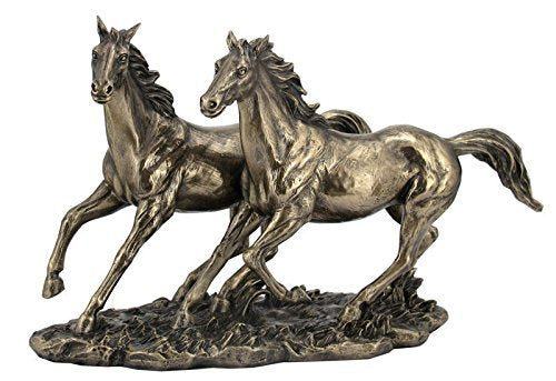 Unicorn Studio 11 Inch Cold Cast Bronze Color Sprinting Horses Figurine Statue Decor