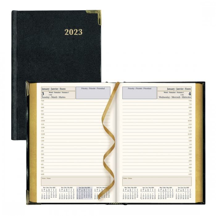 Rediform Brownline Executive Daily Planner 2023 with Sewn Binding and Hard Cover,7.25-inch Height, Black