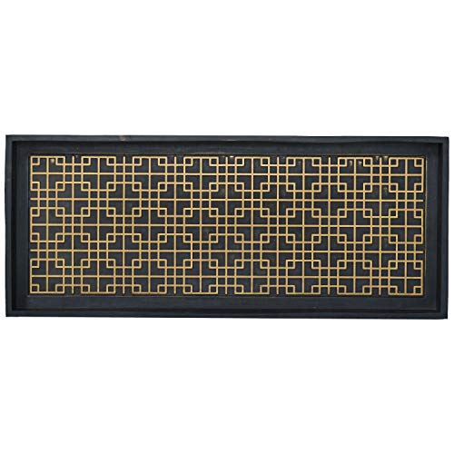 Larry Traverso Logan Design Deluxe Rubber Boot-Tray, 34 x 14 inches, Heavy Duty Vulcanized Rubber, One-Piece Seamless Construction, Year Round Use Indoors or Outdoors, Black with Brushed Brass Finish