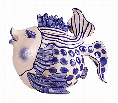 Blue Sky Clayworks 13049 Delft Fish Teapot, 10-inch Length