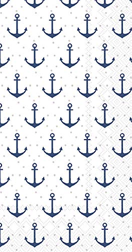 Boston International IHR 16-Count 3-Ply Guest Towel Buffet Paper Napkins, 8.5 x 4.5-Inches, Anchor Dots Blue Grey