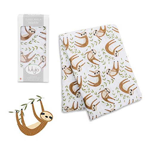 Mary Meyer lulujo Baby Swaddle Blanket| Unisex Softest 100% Cotton Muslin Swaddle Blanket| Neutral Receiving Blanket for Girls & Boys | 47in x 47in Sloth