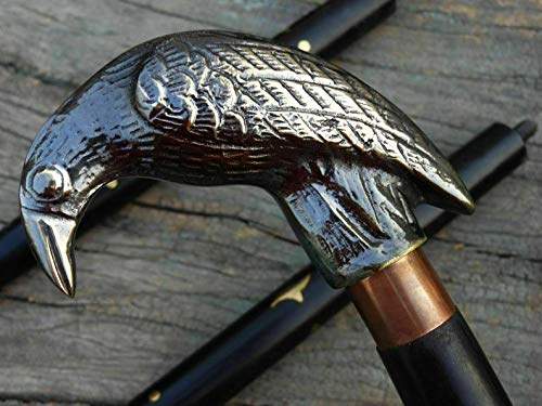 Nagina International Carfar Handicrafts Antique Solid Brass Raven Head Handle Nautical Style Walking Stick Wooden Cane