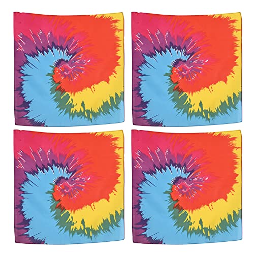 Beistle S60761AZ4 Funky Tie-Dyed Bandanas 22" x 22", Pack of 4