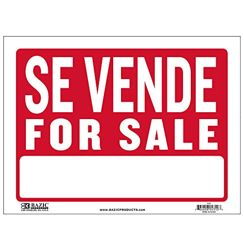 BAZIC 9" X 12" Se Vende Sign, Spanish for Sale Yard Home Sales Garage Sale, Business Plastic Signs, Waterproof Indoor Outdoor Advertising Signage on Wall Door Border, 1-Pack