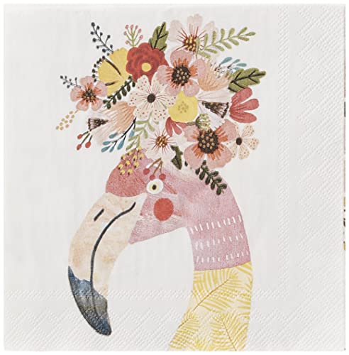 Boston International C833200 IHR Cocktail Beverage Paper Napkins, 5 x 5-Inches, Floral Flamingo