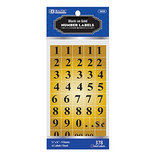 BAZIC Gold Foil Number Label (378/Pack)