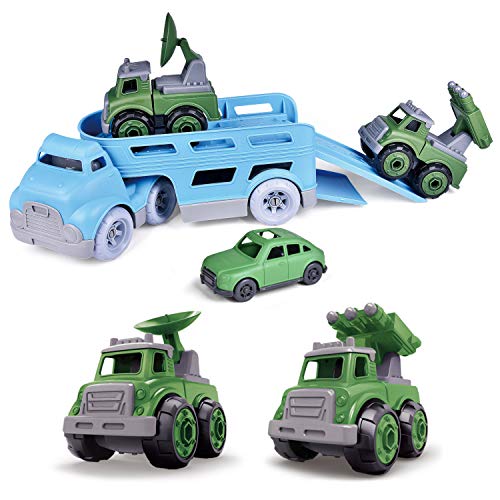 FUN LITTLE TOYS Car Carrier Truck Toy for Toddlers with 2 Take Apart Cars and 1 Pull Back Car, Transport Truck for Boys and Girls