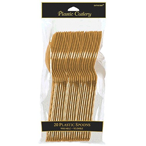 Amscan Plastic Spoons, Standard, Gold