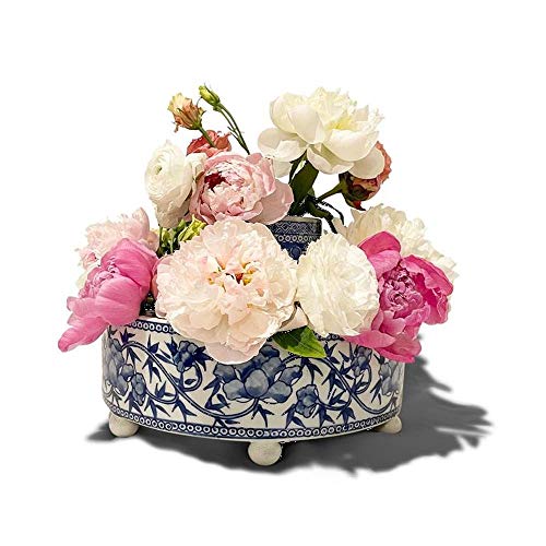 Two's Company Blue and White Pavilion 3-Piece Floral Arranger Set, Porcelain