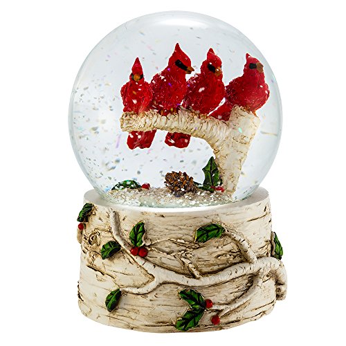 Kurt Adler Adler J3261 100mm Wind-up Musical Cardinals on Holly Tree Branch Water Globe