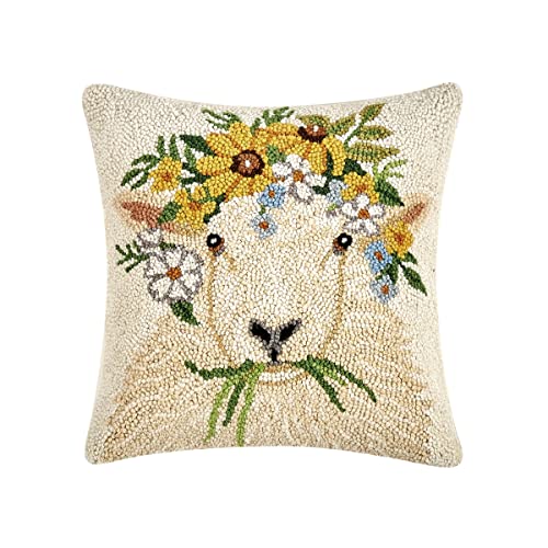 Peking Handicraft 30ML492C14SQ Spring Sheep Poly Filled Hook Pillow, 14-inch Square, Wool and Cotton