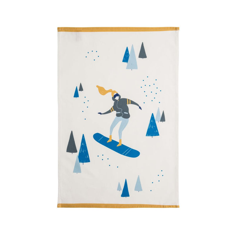 Coucke French Cotton Towel, Snowboarder, 20-Inches by 30-Inches,White, 100% Cotton